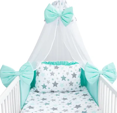 Produktbild von Amilian Babybettwäsche Set 7-teilig – Bettwäsche 100x135 cm, Kissen 40x60, Himmel, Nestchen – für Babybett/Gitterbett – Komplettset für Neugeborene