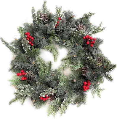 Zdjęcie produktu dla Girlanda świąteczna ze sztucznej jodły VIRIDIS Viridis, średnica 55 cm, zielono-czerwono-biała, 1 sztuka