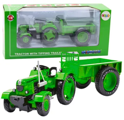 Zdjęcie produktu dla Metalowy Ciągnik Rolniczy Z Przyczepą Zielony 1:18
