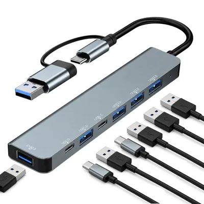 Produktbild von USB-C Multiport Hub – 7 in 1 Adapter mit USB 3.0 & USB-C Anschlüssen für Laptop, Computer, PC & MacBook
