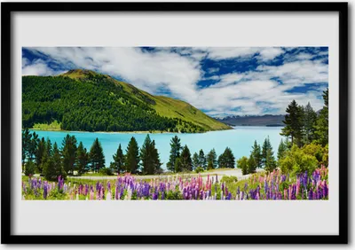 Produktbild von Bild 70x50 MDF-Rahmen Wandkunst Berg Wald See Landschaft