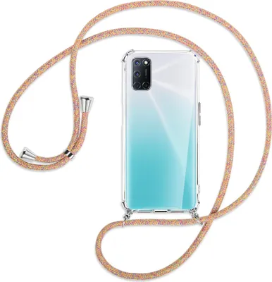 Produktbild von Handykette Backcover-Schutzhülle mit Band (Metall silberfarben) für Oppo A52 / A72 / A92 - Rainbow