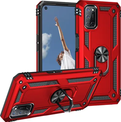 Image de Etui pour OPPO A52/A72/A92 4G étui de protection militaire double couche avec anneau et support rouge