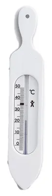 A white thermometer with a clear display.
