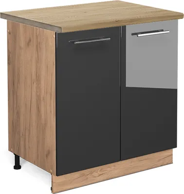 Produktbild von Spülenunterschrank Vicco Fame-Line Anthrazit Hochglanz 80 cm , AP Eiche, Model 46679