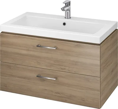 Produktbild von BADLAND Badmöbel Set Badezimmerschrank mit Keramikwaschbecken, 2-Schubladen LARA COMO 80 Nussbaum