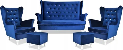 Produktbild von Family Meble Set aus Sofa + 2 Sessel + Hocker Diana 2-Sitzer Sofa Couch Freistehendes Lounge Sofa Bequem zum Entspannen Wohnzimmer Büro (ROYAL 22)