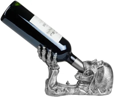 Imagen del producto de Soporte para botella de vino con forma de cráneo - Esqueleto pintado a mano, ideal para beber