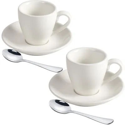 Productafbeelding van Espressokop met schotel en lepel, 80 ml, set van 2, wit