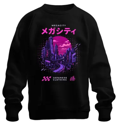 Immagine prodotto di Felpa con cappuccio, stile cyberpunk giapponese, ispirata alle megacittà, anni '80, stile retrò Y2K, colore nero, taglia 3XL