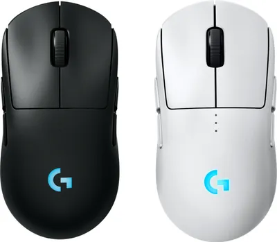 Two gaming mice, one black and one white, are displayed side-by-side against a white background.