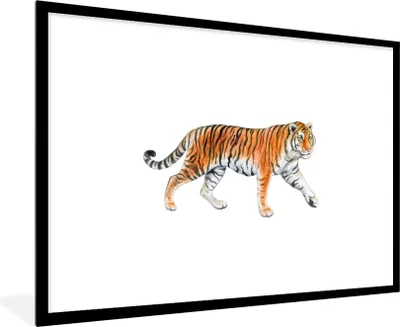 Produktbild von MuchoWow® MuchoWow® Gerahmtes Poster Tiger - Orange - Weiß 90x60 cm - Poster mit zchwarzem Bilderrahmen - Wanddekoration - Fotos