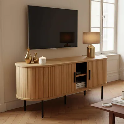 Immagine prodotto di Mobile TV in melaminico e acciaio 120 cm beige - Oviala Marius