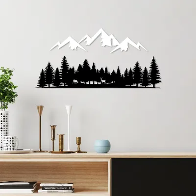 Produktbild von Wallity, Nature And Mountain - 6, Dekoratives Wandaccessoire aus Metall, 100 % METALL, Schwarz, 54 x 14 cm