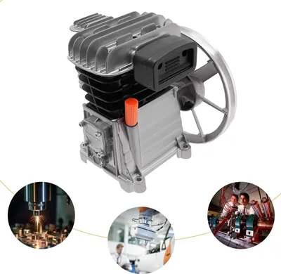 Zdjęcie produktu dla Głowica pompy sprężarki powietrza – sprężarka tłokowa – podwójny cylinder – koło pasowe – smarowana olejem – 142 l/min – elektryczna – szara