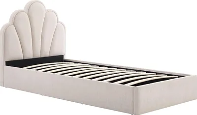 Produktbild von Muschelbett mit Bettkasten 90 x 190 cm – Stoff – Beige + Matratze – CORALUNO