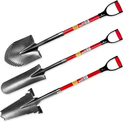 Produktbild von Spezialspaten-Set 3-TLG. - Kombispaten, Drainagespaten und Wurzelspaten - Robuster Glasfaserstiel, Antirutschgriff, langlebiger Kohlenstoffstahl