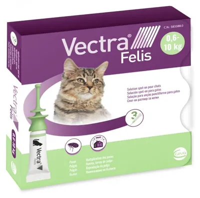 Productafbeelding van Ceva Vectra Felis 0.6-10kg, vloeipipet tegen parasieten voor katten, 3 stuks, groen. Groen, one size