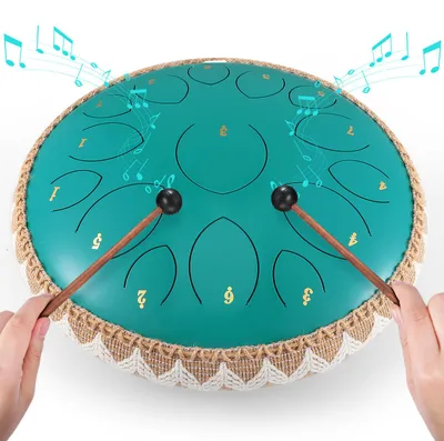 Produktbild von Zungentrommel - 16 Töne - 10 Spielflächen - Kohlenstoffstahl - 35,6 cm - Blau - Mit Schlägeln