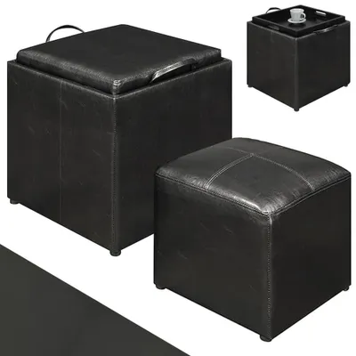 2er-Set Sitzhocker aus Kunstleder, schwarz, mit Deckel, 40x40x40 cm