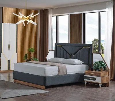Produktbild von Luxus Schlafzimmer Set Bett + 2x Nachttische+Schrank Holz Komplettes Modern Neu