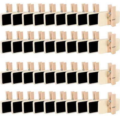 100 Mini-Kreidetafeln mit Holzclips, 4 x 2,2 cm, schwarz