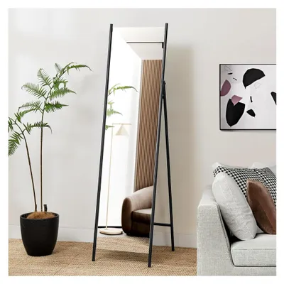 Produktbild von Standspiegel Martano Ganzkörperspiegel mit Ständer, Bodenspiegel mit schwarzem Metallrahmen 160x42,5 cm, rechteckig für Bad, Flur, Wohn- oder Schlafzimmer