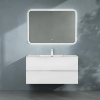 Immagine prodotto di doporro Mobile Bagno Sospeso Set Mobile da Bagno con Lavabo Integrato e Specchio LED | Mobile Sottolavabo 80cm Bianco Opacoo | Lavandino in Marmoresina e 2 Cassetti Soft Close Seria Aqualis