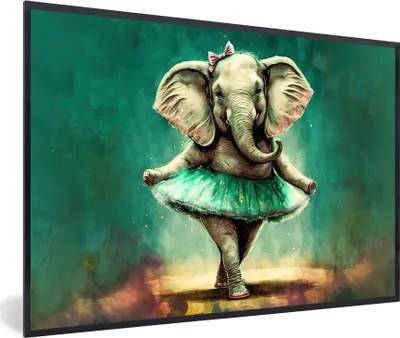 Produktbild von MuchoWow® Gerahmtes Poster Elefant - Ballerina - Farbe - Schleife - Porträt 30x20 cm - Poster mit Schwarzem Bilderrahmen Wandposter Rahmen Foto Bilder - Kunstdruck - Bild-Poster