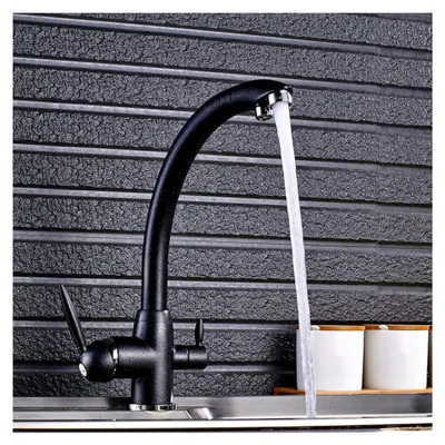 Produktbild von Deckmontierte weiße 3-Wege-Küchenarmatur mit Dual-Wasserauslass und Doppelgriff