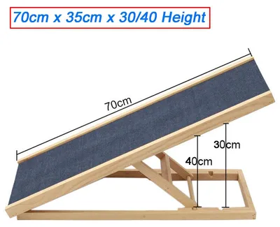 Obrázok produktu pre Rampa pre domáce zvieratá – Nastaviteľná rampa pre psov a mačky – 2 výšky 30/40 cm – 70 cm, skladacia drevená rampa – Protišmyková podložka – Vhodná pre posteľ, gauč, auto