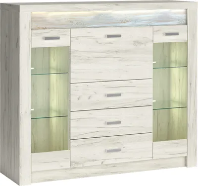 Produktbild von Highboard modern in Esche weiß mit LED Beleuchtung INGENIO-161
