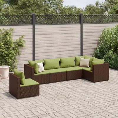 Produktbild von Möbel 6-tlg. Garten-Lounge-Set mit Kissen Braun Poly Rattan - Gartenmöbelgarnituren 3308174