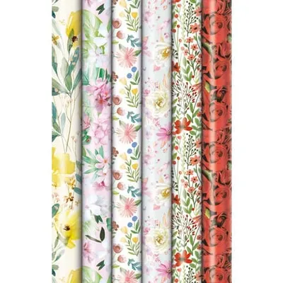 Produktbild von Geschenkpapierrolle Präsenta, 2 m × 70 cm, sortiert, Blumenmotive