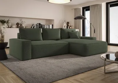 Produktbild von Ecksofa Schlafsofa Sofa WALKEN Stoff Quelle Moosgrün Ottomane Rechts
