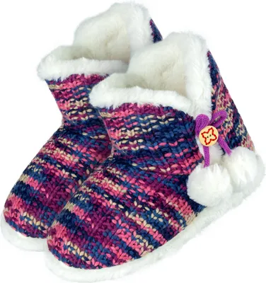 Produktbild von Warme Hausschuhe Damen Homeboots mit Zierknopf und Puschel Bommeln - Berry - 36/37