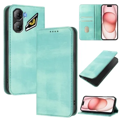 Obrázek produktu pro Pouzdro pro ZTE nubia Neo 3, vintage kožené pouzdro s RFID ochranou, přihrádkami na karty, stojánkem Tyrkysový