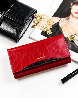 Zdjęcie produktu dla Elegancki portfel damski skórzany na karty z ochroną RFID — Peterson - Czerwony