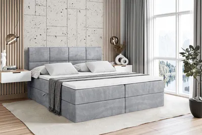 Produktbild von ALTDECOR Boxspringbett mit H3 Matratze und Topper - 180 x 200 cm - ARDENI - Hellgrau Samt - Polsterbett mit Bettkasten und Lattenrost, Bett mit Stauraum