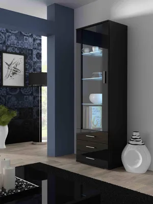 Produktbild von Furniture24 Vitrine Soho S-1 modernes Wohnzimmer Schwarz / Schwarz Hochglanz