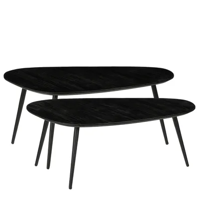 Produktbild von Mica Decorations Jailey Beistelltisch – 2er Set – L84 x B39 x H39 cm – Recyceltes Holz – Schwarz