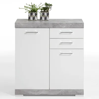 Produktbild von FMD Kommode mit 2 Türen & 2 Schubladen 80×34,9×89,9 cm Weiß/Betongrau