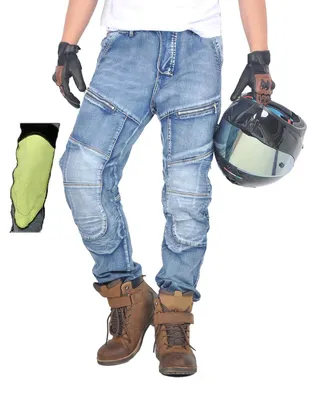 Imagen del producto de Solidchoice: Pantalón de moto de mezclilla elástica con detalles elásticos, para hombre y mujer