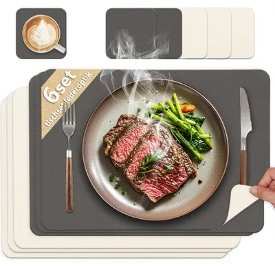 Immagine prodotto di Solidchoice - Set di 6 sottopiatti in pelle lavabile - Sottopiatti antiscivolo a doppio lato