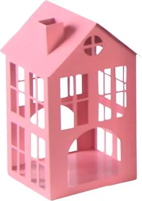 Produktbild von Laterne Lafiora Haus Metall 12 x 11 x 18,5 cm rosa