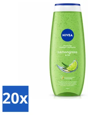 Imagen del producto de 20 unidades de gel de ducha NIVEA con aroma a hierba de limón y aceite, 500 ml. Paquete económico