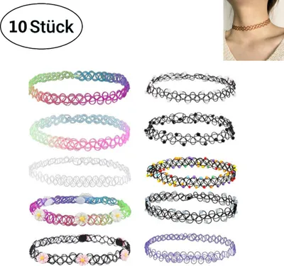 Immagine prodotto di Collana con tatuaggio, collare in gomma, collana con tatuaggio all'henné, collana, collare, set elastico in stile gotico, B, plastica