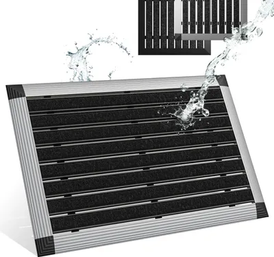 Produktbild von Fußmatte außen 40x60 cm mit silbernem Aluminium Rand für Innen- und Außenbereich, Aluminium Schuhabstreifer mit Polypropylen-Fasern, Outdoor wetterfest