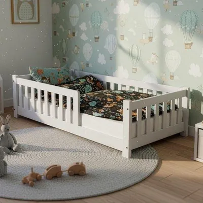 Productafbeelding van Kinderbed - Lage bedste - Veilig slapen - Met valbescherming - 80x160 cm - Wit
