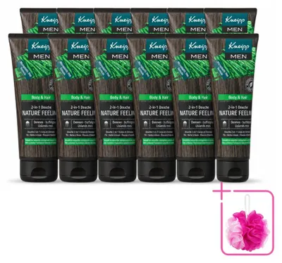 Zdjęcie produktu dla 12 sztuk żelu pod prysznic 2 w 1 Kneipp Men, linia Nature Feeling, pojemność 200 ml – zestaw ekonomiczny